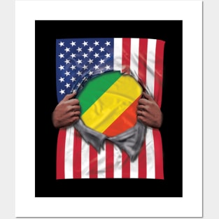 Republic Of The Congo Flag American Flag Ripped - Gift for Congon From Republic Of The Congo Posters and Art